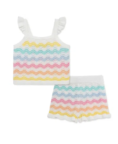 Little Me Baby Girls' Wavy Pointelle Knit Top And Shorts, 2-piece Set In White