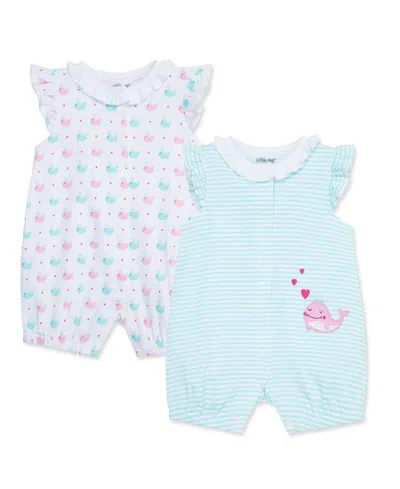 Little Me Baby Girls Whales 2 Pack Rompers In Aqua