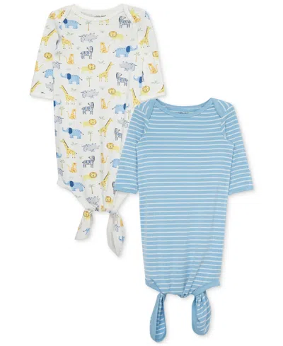 Little Me Baby Jungle Animal-print & Stripes Knotted Gowns, Pack Of 2 In Blue