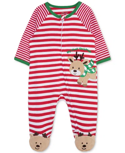 Little Me Baby My 1st Christmas Reindeer Cotton Striped Footed Coverall In Multi