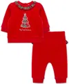 Little Me Baby Plaid Tree Velour Top & Pants, 2 Piece Set In Red