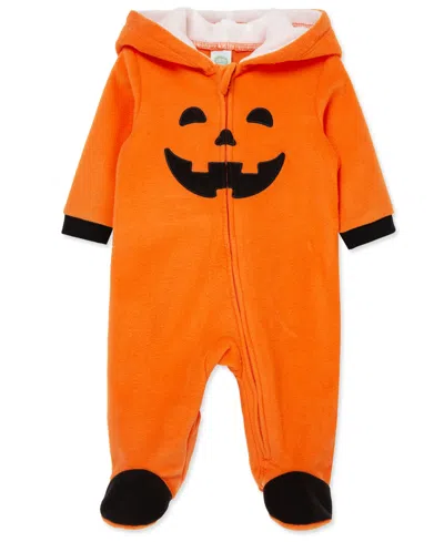 Little Me Baby Pumpkin Fleece Footed Coverall In Orange