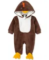 Little Me Baby Turkey Minky Fleece Footed Coverall In Brown
