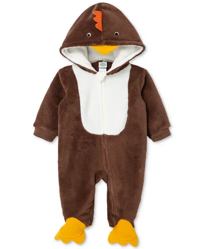 Little Me Baby Turkey Hooded Fleece Footie In Brown