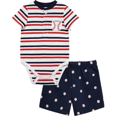 Little Me Babies'  Baseball Bodysuit & Shorts Set In Multi