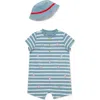 Little Me Baseball Stripe Romper & Bucket Hat Set