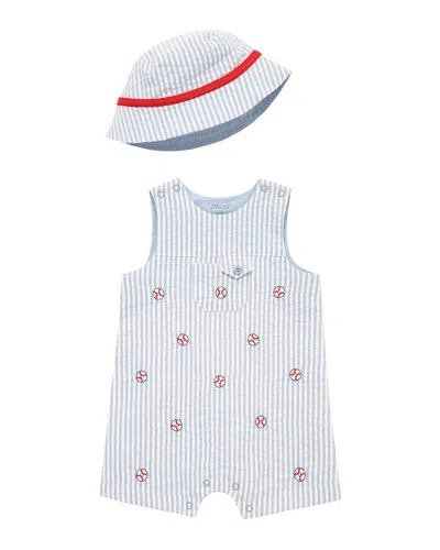 Little Me Babies' Baseball Sunsuit & Hat In Blue