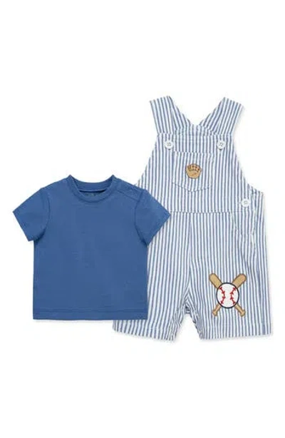 Little Me Babies'  Baseball T-shirt & Shortalls Set In Blue