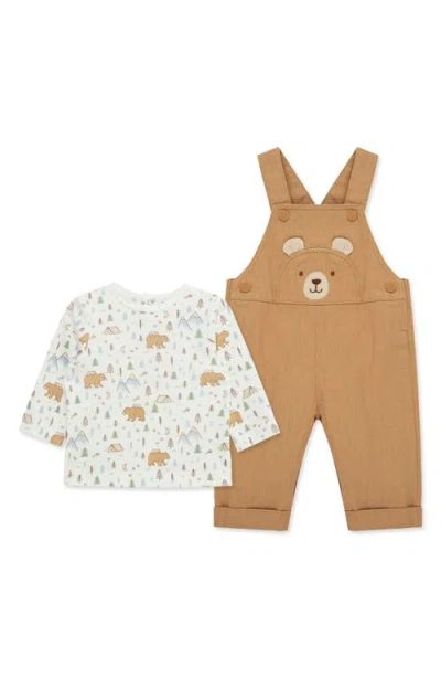 Little Me Babies'  Bear Graphic T-shirt & Overalls Set In Brown