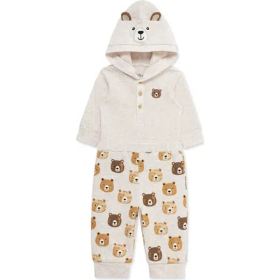 Little Me Babies'  Bear Hooded Bodysuit & Joggers Set In Brown