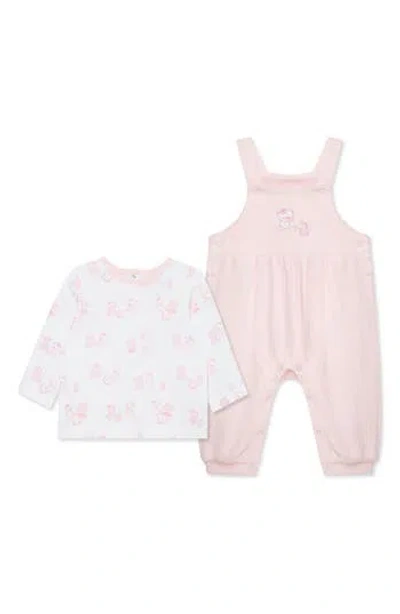 Little Me Babies'  Bear Print Long Sleeve Top & Overalls In Pink