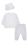 Little Me Bear Sweatshirt, Joggers & Hat Set In Gray
