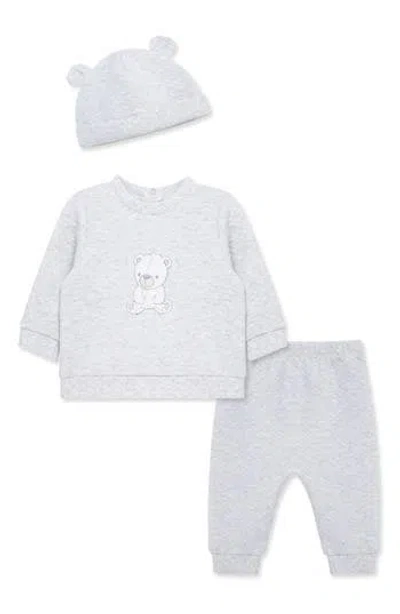 Little Me Babies'  Bear Sweatshirt, Joggers & Hat Set In Gray