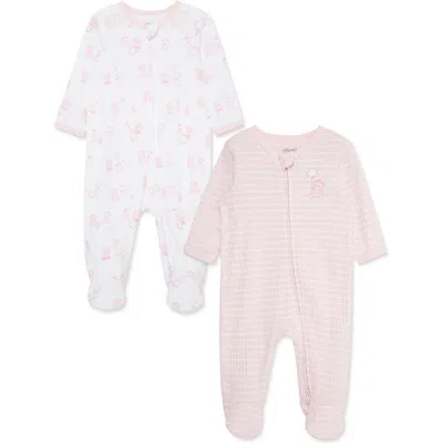 Little Me Babies'  Bears Assorted 2-pack Organic Cotton Footies In Pink