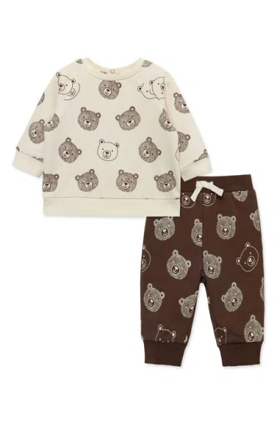 Little Me Babies'  Bears Crewneck Sweatshirt & Joggers Set In Brown