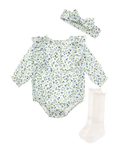 Little Me Blue Floral Bubble Set In Green