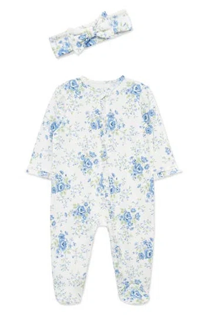 Little Me Babies'  Blue Floral Footie & Headband Set