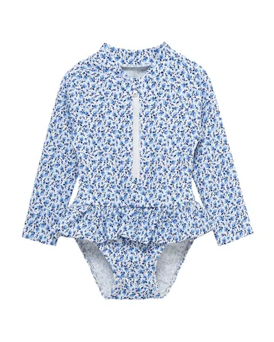 Little Me Blue Floral One-piece Rashguard