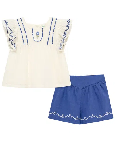 Little Me Kids' Blue Floral Woven Play Set In Multi