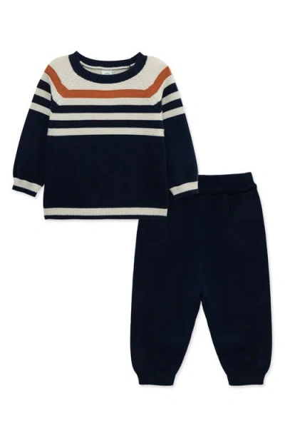 Little Me Babies'  Blue Stripe Cotton Sweatshirt & Sweatpants Set In Black