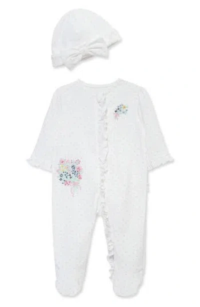 Little Me Babies'  Bouquet Footie & Hat Set In White