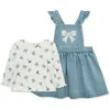 Little Me Bow Long Sleeve Top & Jumper Set In Blue
