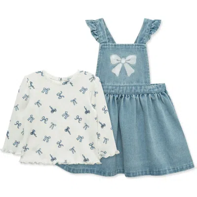 Little Me Babies'  Bow Long Sleeve Top & Jumper Set In Blue