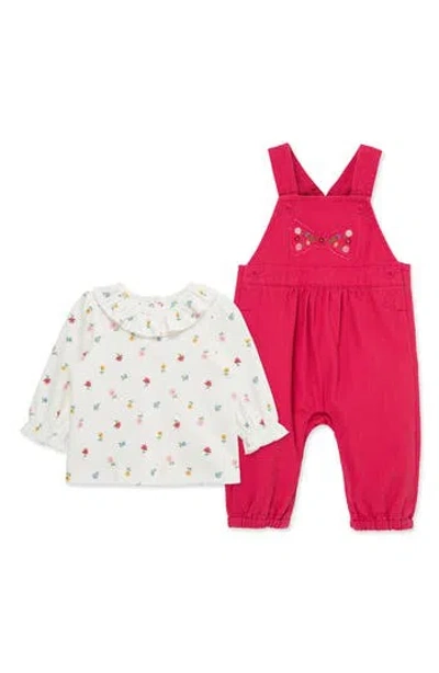 Little Me Babies'  Bow Overall & T-shirt Set In Pink