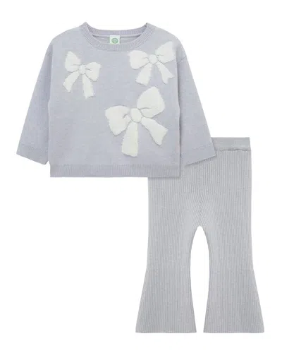 Little Me Bow Sweater Set In Gray