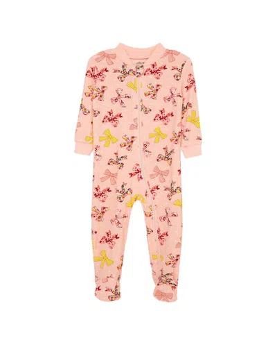 Little Me Kids'  Bow Zip Front Footie In Pink