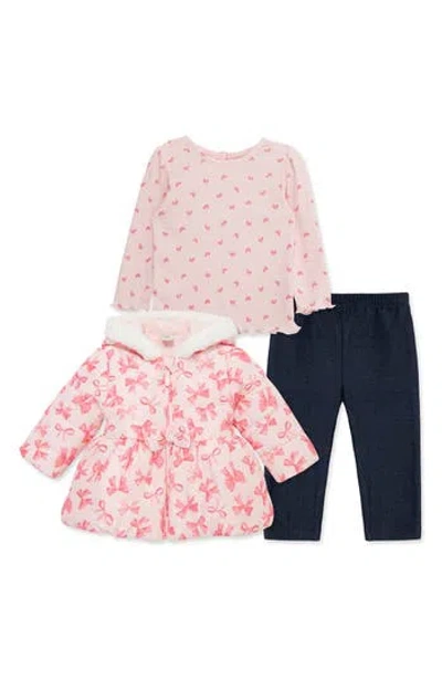 Little Me Babies'  Bows 3-piece Jacket Set In Pink