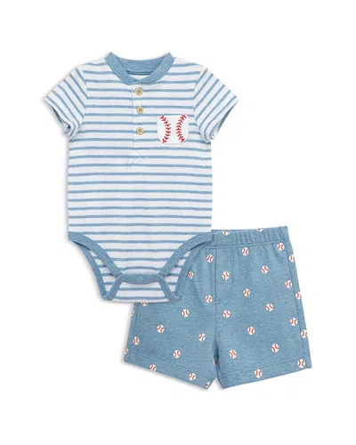 Little Me Baby Boys Cotton Baseball Bodysuit & Shorts, 2 Piece Set In Blue