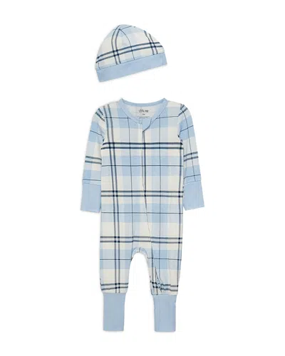 Little Me Boys' Blue Plaid Coverall And Hat - Baby In Multi