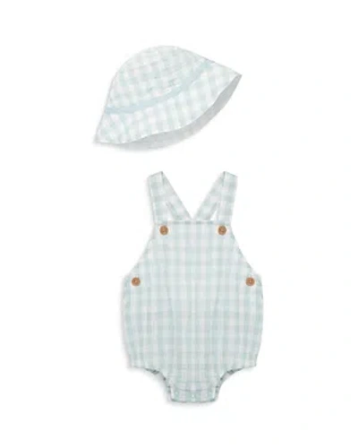 Little Me Boys' Cotton Checked Sunsuit With Hat - Baby In Blue