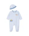 Little Me Boys' Cotton Striped Elephant Footie & Hat Set - Baby In Blue