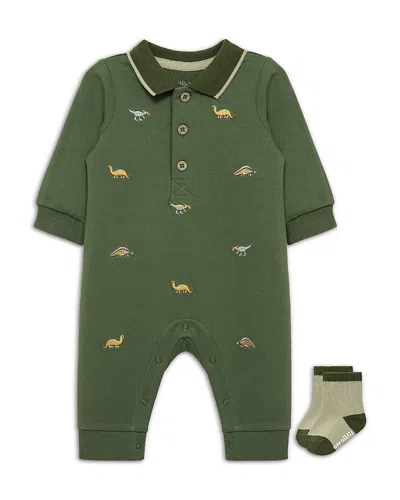 Little Me Boys' Dinos Coverall & Socks Set - Baby In Green
