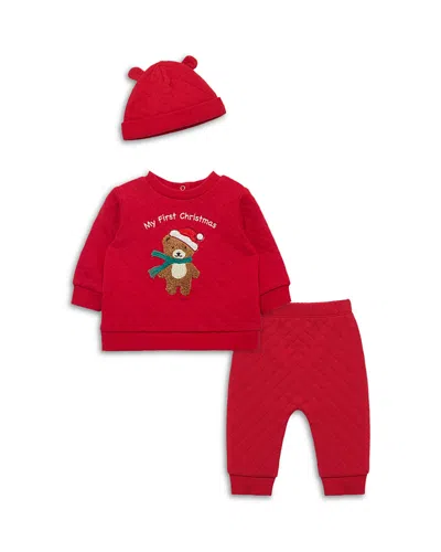 Little Me Boys' Holiday Bear Set & Hat - Baby In Red