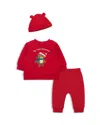 Little Me Boys' Holiday Bear Sweatshirt, Jogger Pant & Hat Set - Baby In Red