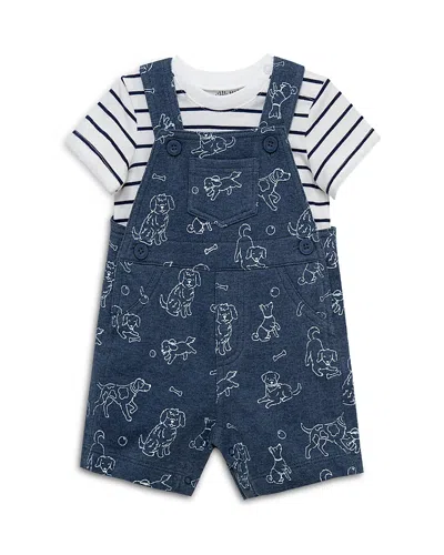 Little Me Boys' Puppies Shortall & Striped Tee Set - Baby In Blue