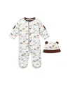 Little Me Boys' Puppy Print Footie & Hat - Baby In Blue/brown