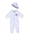 Little Me Boys' Puppy Print Footie & Hat Set - Baby In Medieval Blue/white