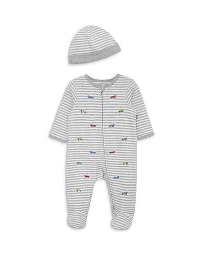 Little Me Boys' Race Cars Footie & Hat - Baby In Gray