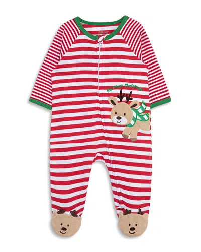 Little Me Boys' Reindeer Striped Cotton Footie - Baby In Red