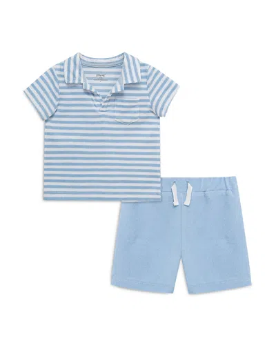 Little Me Boys' Stripe Terry Shirt & Shorts Set - Baby In Blue