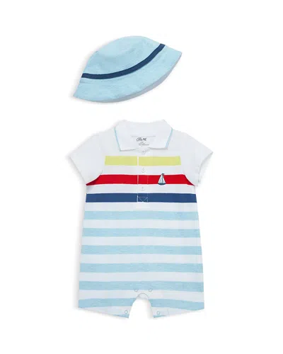 Little Me Boys' Striped Romper & Hat - Baby In Blue Stripe