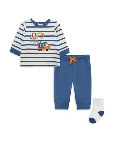Little Me Boys' Trucks Striped Top, Jogger Pants & Socks Set - Baby In Blue