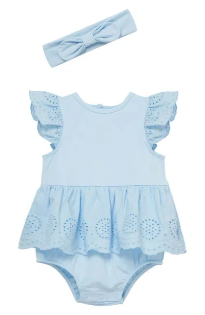 Little Me Babies'  Breeze Eyelet Skirted Bodysuit & Headband Set In Blue