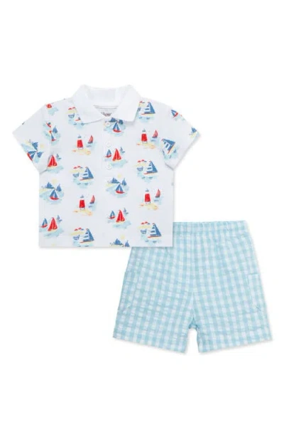 Little Me Baby Boys Breezy Cotton Polo Shirt & Shorts, 2 Piece Set In Light Blue