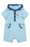 Little Me Baby Boys Breezy Cotton Hooded Romper In Blue