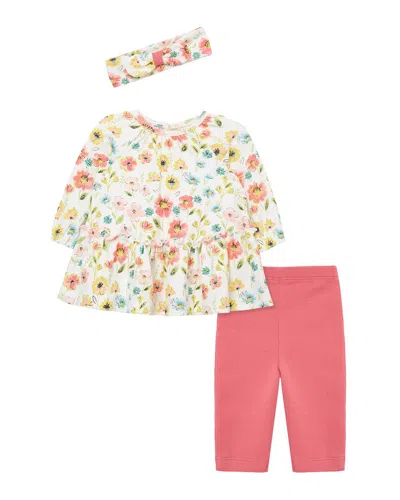 Little Me Brushed Floral Tunic Set In Pink